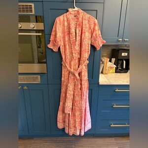 Lexy London Womens Maxi Dress US 6 UK 10 Floral 100% Cotton Pink Green White